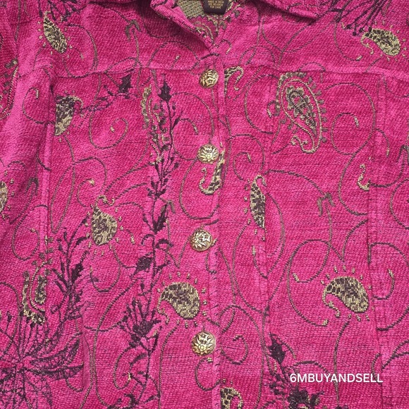 Alexku Pink Gold Floral Embroidered Jacket Boho Vintage Womens PL - Picture 5 of 11